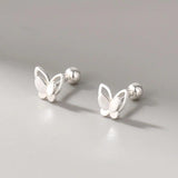 925 Silver Double Butterfly Stud Earrings Animal Earring Girl Piercing Jewelry