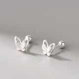 925 Silver Double Butterfly Stud Earrings Animal Earring Girl Piercing Jewelry