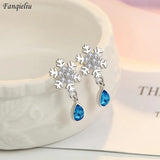 925 Silver Crystal Snowflake Stud Earrings Vintage Jewelry FQL21551
