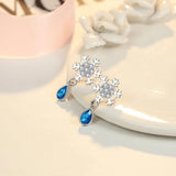 925 Silver Crystal Snowflake Stud Earrings Vintage Jewelry FQL21551