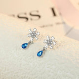 925 Silver Crystal Snowflake Stud Earrings Vintage Jewelry FQL21551