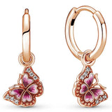 925 Silver Butterfly Hoop Earrings Blue&Pink Enamel Women Birthday Gift DIY Jewe