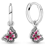 925 Silver Butterfly Hoop Earrings Blue&Pink Enamel Women Birthday Gift DIY Jewe