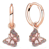 925 Silver Butterfly Hoop Earrings Blue&Pink Enamel Women Birthday Gift DIY Jewe