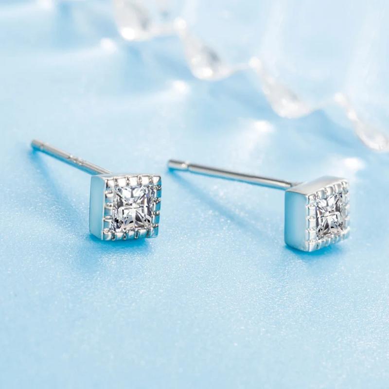 925 Silver Needle Square Crystal Stud Earrings for Women