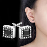 925 Silver Needle Square Crystal Stud Earrings for Women