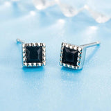 925 Silver Needle Square Crystal Stud Earrings for Women