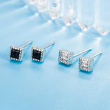 925 Silver Needle Square Crystal Stud Earrings for Women