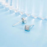 925 Silver Needle Square Crystal Stud Earrings for Women