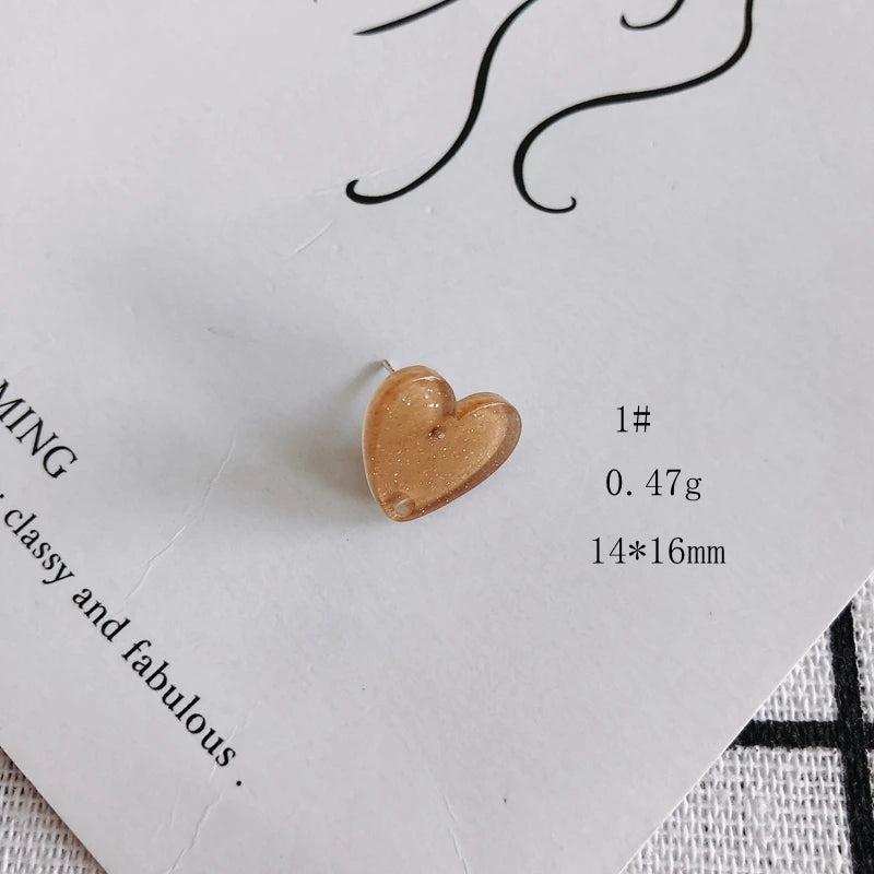 Acrylic Peach Heart Stud Earrings 925 Silver Needle Non-allergic