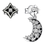 925 Silver Earring Moon Star Two Tone Pave Circle Hoop For Women