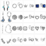 925 Silver Family Tree Stud Earrings Crown Hoops