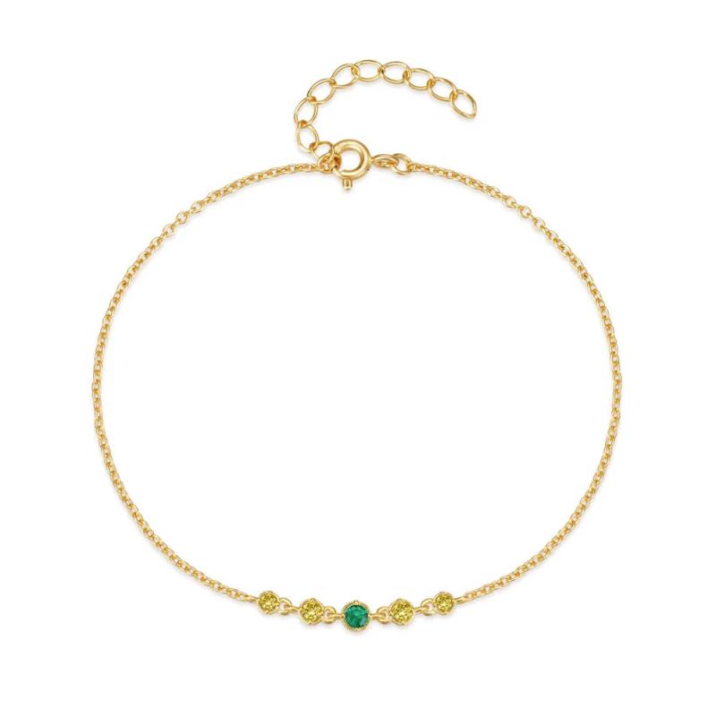 925 Silver Green Zircon Charm Bracelet Minimalist Jewelry