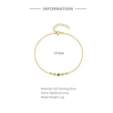 925 Silver Green Zircon Charm Bracelet Minimalist Jewelry