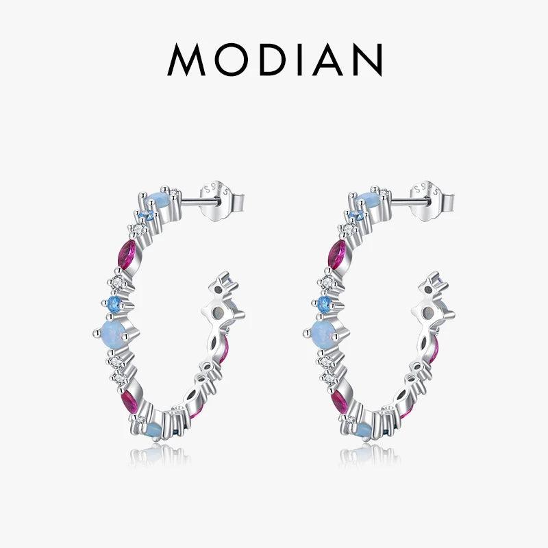 925 Silver Rainbow Zirconia Stud Earrings for Women Party Gift Jewelry