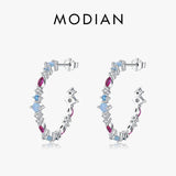 925 Silver Rainbow Zirconia Stud Earrings for Women Party Gift Jewelry