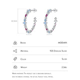 925 Silver Rainbow Zirconia Stud Earrings for Women Party Gift Jewelry