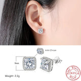 Sterling Silver Crystal Square Stud Earrings for Women