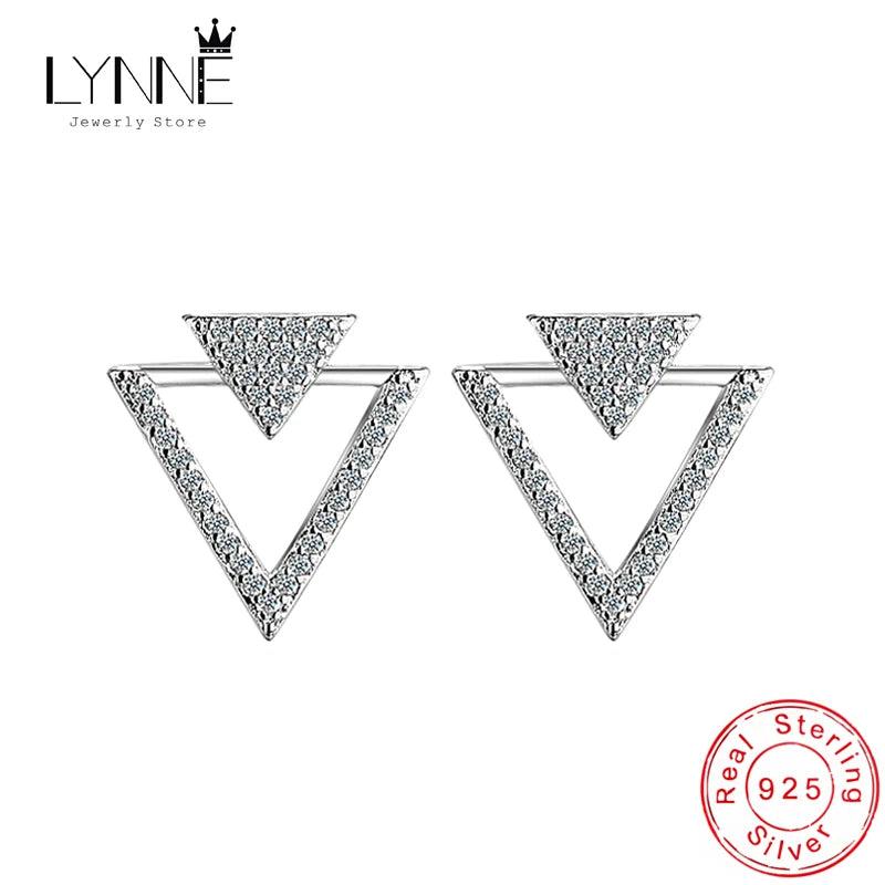 925 Silver Triangle Zircon Stud Earrings Rhinestone Jewelry