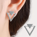 925 Silver Triangle Zircon Stud Earrings Rhinestone Jewelry