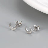 Moon-Shaped Stud Earrings Diamond Silver Jewelry Ear Clip