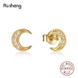Moon-Shaped Stud Earrings Diamond Silver Jewelry Ear Clip