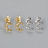 Moon-Shaped Stud Earrings Diamond Silver Jewelry Ear Clip