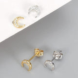 Moon-Shaped Stud Earrings Diamond Silver Jewelry Ear Clip