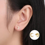 Moon-Shaped Stud Earrings Diamond Silver Jewelry Ear Clip