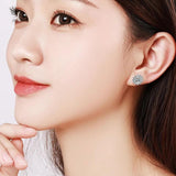 Zircon Sunflower Stud Earrings 925 Silver Crystal Wedding Ear Studs