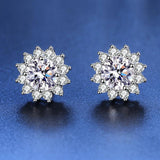 Zircon Sunflower Stud Earrings 925 Silver Crystal Wedding Ear Studs