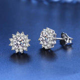 Zircon Sunflower Stud Earrings 925 Silver Crystal Wedding Ear Studs