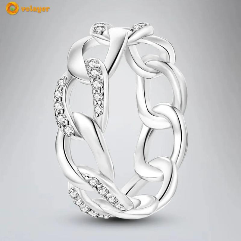 925 Silver Sparkling Chain Engagement Ring Women Jewelry