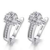 925 Silver Zircon Crystal Flower Earrings Women's Jewelry