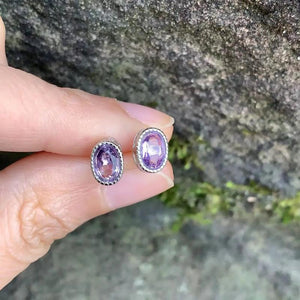 5*3MM Amethyst Stud Earrings 925 Silver Vintage Gift