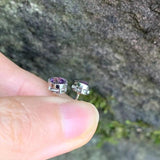 5*3MM Amethyst Stud Earrings 925 Silver Vintage Gift