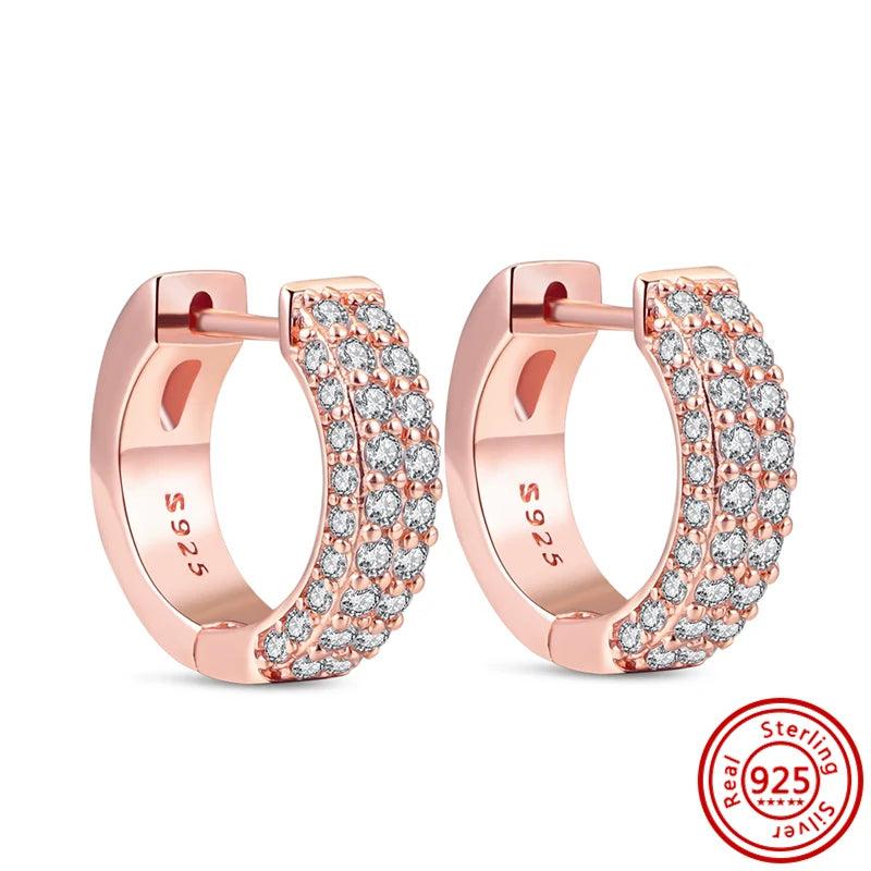 925 Silver Sparkling PAN Earrings Zircon Heart Flower Crown Clover Rose Love