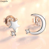 925 Silver Crystal Moon Star Stud Earrings FQL23685