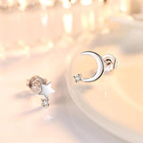 925 Silver Crystal Moon Star Stud Earrings FQL23685