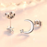 925 Silver Crystal Moon Star Stud Earrings FQL23685