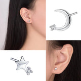 925 Silver Crystal Moon Star Stud Earrings FQL23685