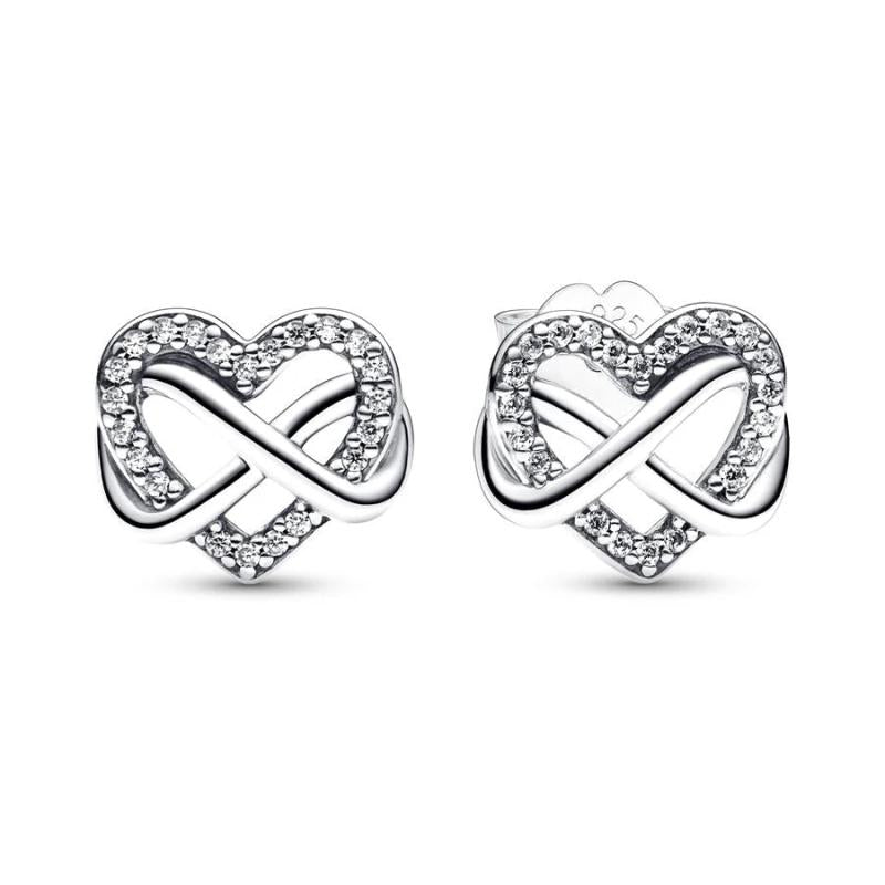 925 Silver Sparkling Infinity Heart Pansy Flower Stud Earrings