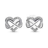925 Silver Sparkling Infinity Heart Pansy Flower Stud Earrings