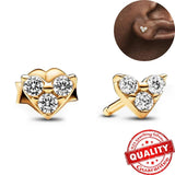 925 Silver 14k Plated Heart Stud Earrings - Butterfly Back Earring Gift