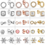 925 Silver Circle & Infinity Stud Earrings Square Sparkle Pandor Fine Jewelry