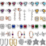 925 Silver Circle Snowflake Hoop Earrings Birthstone