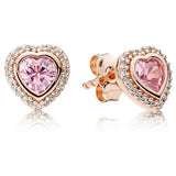 925 Silver Rose Sparkling Elevated Heart Earring With Pink Crystal
