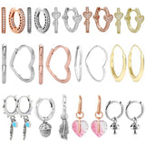 925 Silver Asymmetrical AlluEarring Heart Spiritual Feathers PAN Earring