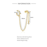 925 Silver Rhinestone Zircon Stud Earring Women Cuff Chain Tassel
