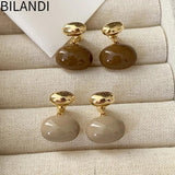Vintage Oval Stud Earrings 925 Silver Needle For Women Gift